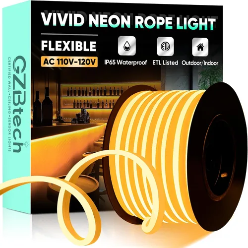 Vista 42 de GZBtech Tira de luces LED flexibles de neón de 16.4 pies, tira de luz impermeable CA de 110-120 V, 120 LEDs/M, iluminación de neón conectable