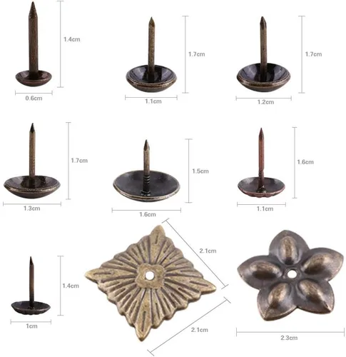 Vista 5 de Hilitand 100 tachuelas de tapicería, alfileres de clavos para muebles, sofá, remaches, tapicería, tachuelas para manualidades, latón antiguo