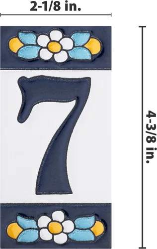Vista 4 de Sevillano Flora Address Numbers 7 - Azulejo de pared de cerámica de 2-1/8" x 4-3/8