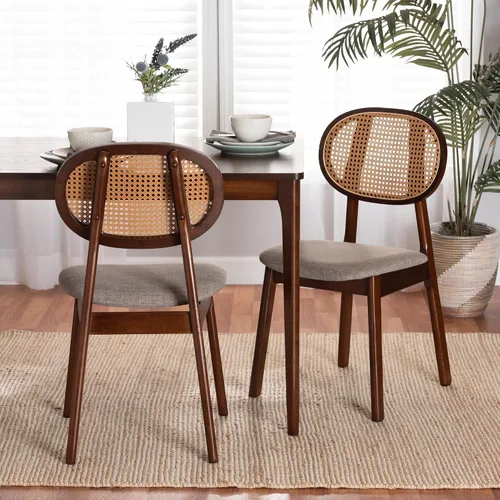 Vista 2 de Baxton Studio Darrion Mid-Century - Juego de sillas de comedor de 2 piezas de tela gris y madera con acabado marrón nogal