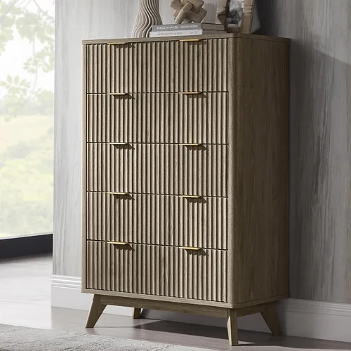Vista 29 de T4TREAM Cómoda acanalada de 3 cajones de 32 pulgadas para dormitorio, aliso Aliso Oscuro