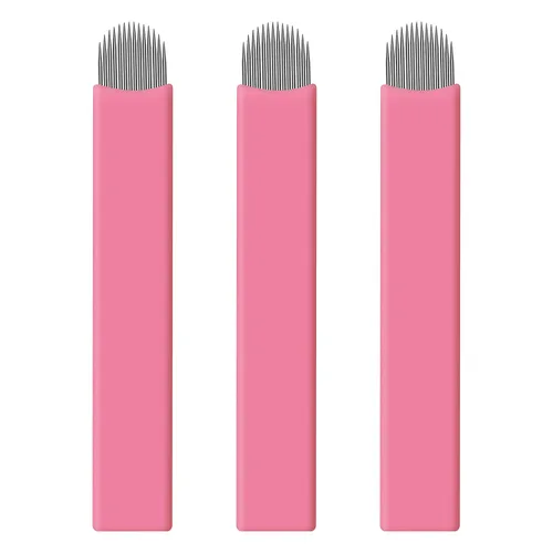 Vista 11 de 50 hojas de microblading desechables color rosa #14 nano, 0.006 in, perfectas para trazos de cabello, cejas, agujas más finas del mercado
