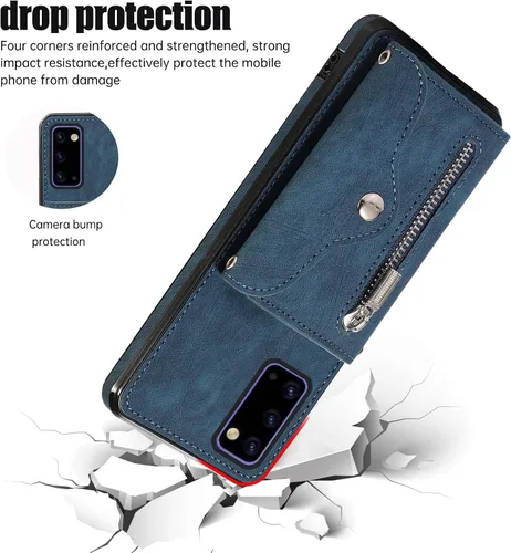 Vista 7 de Funda de teléfono para Samsung Galaxy Note 20 5G con protector de pantalla de vidrio templado, correa cruzada para muñeca, soporte para tarjeta