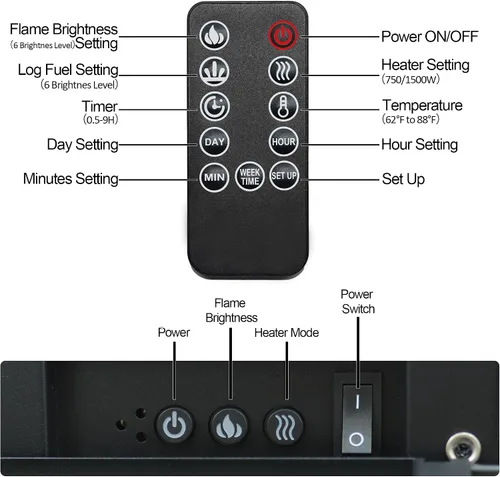 Vista 2 de Insertos de chimenea eléctrica de 23.6", brillo ajustable, termostato y temporizador, protección contra sobrecalentamiento, 750/1500W