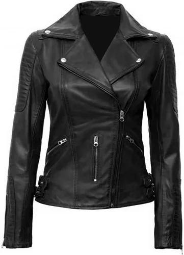 Vista 7 de Nambiyaum - Chaqueta motero de cuero rojo para mujer