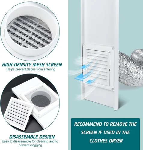 Vista 5 de Daisypower Kit de ventana de ventilación para secadora, kit de ventilación de ventana ajustable de 4 pulgadas con cubierta de ventilación