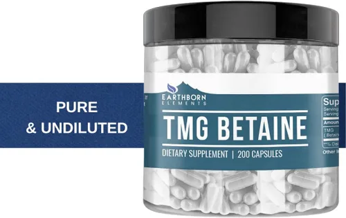 Vista 5 de Earthborn Elements TMG Betaína anhidra Trimetilglicina 200 cápsulas, pura y sin diluir, sin aditivos