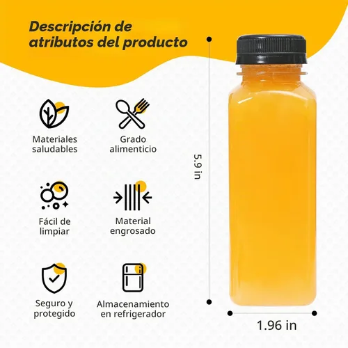 Vista 2 de MANSHU Botellas de jugo de plástico de 10 onzas, recipientes reutilizables para bebidas a granel, con tapas negras a prueba de manipulaciones