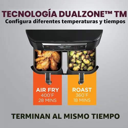 Vista 6 de Ninja Foodi DZ090C - Freidora de aire 5 en 1, 6 cuartos de galón, 2 cestas con tecnología DualZone, color negro