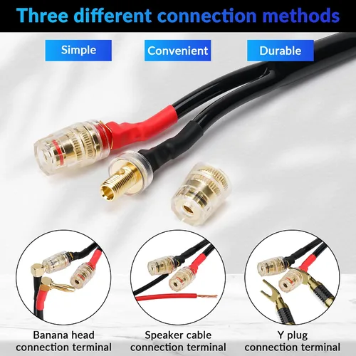 Vista 3 de Cable de altavoz con clavijas de punta banana chapada en oro, adaptador de cable de audio de extensión (3 pies), macho a hembra de 90 grados tipo Y