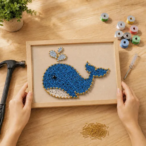 Vista 9 de RM Studio - Set de arte con hilos DIY con todos los accesorios y marco para niños, estudiantes, adultos principiantes, decoración hecha a mano, Aloe
