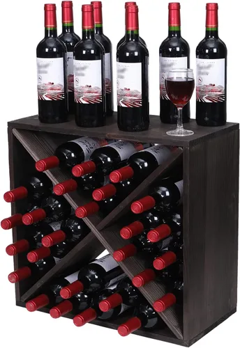 Vista 9 de Estante para vino de madera apilable de almacenamiento rústico estilo retro cubo de 24 botellas de madera para vino (marrón oscuro)