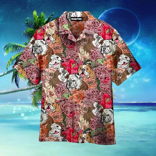Vista 6 de Camisa hawaiana de Bulldog inglés para hombres y mujeres, patrón de edredón de camisa hawaiana, salida de camisa hawaiana, patrón de edredón
