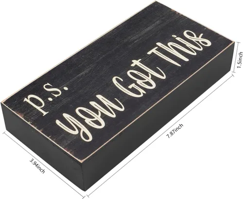 Vista 6 de Esur Escritorio motivacional para oficina en casa, decoración negra, letrero de caja de casa de campo, regalo para mujeres, P.S. You Got This+The