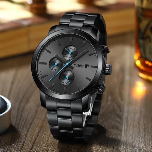 Vista 3 de CRRJU Mens Stylish Casual Quartz Watches for Men Luxury Waterproof Calendar Chronograph Japan Movement Wristwatches