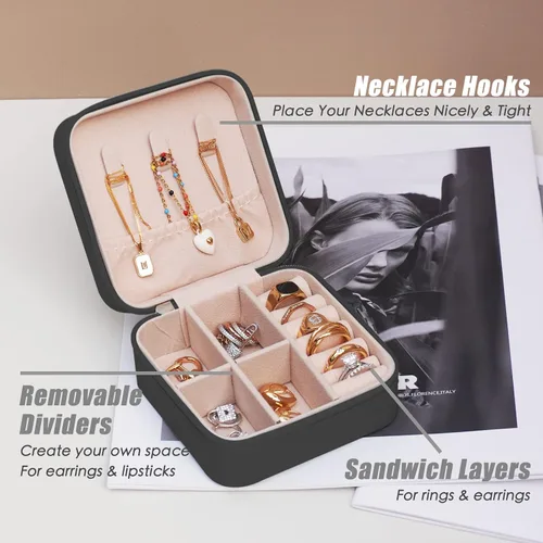 Vista 3 de BeBeGee Joyero de viaje, mini organizador de viaje portátil, pequeñas cajas de joyería para mujeres, regalos de dama de honor y accesorios