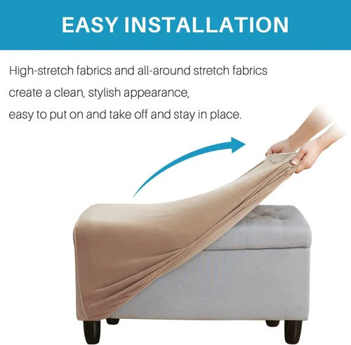 Vista 4 de Funda otomana, fundas otomanas de terciopelo rectangular y elásticas para taburete de pie para sala de estar, protector de muebles de almacenamiento