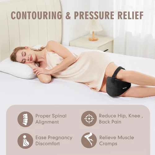 Vista 4 de Almohada de rodilla negra para personas que duermen de lado, almohadas de espuma viscoelástica entre las piernas para aliviar el dolor de ciática