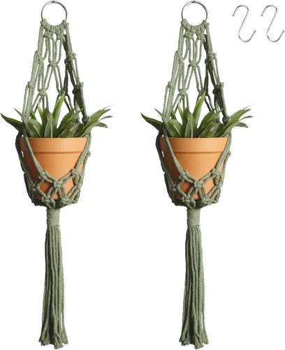 Vista 11 de Artilady Maceta Colgante Negra para Plantas de Interior Colgador de Plantas de Macramé Soporte Colgante Grande para Plantas con Cuentas Ajustables