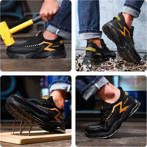Vista 5 de GLANOUDUN Zapatos de punta de acero para hombres y mujeres, zapatos de seguridad ligeros y cómodos para hombres con punta de acero ancha, zapatos