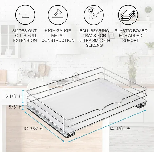 Vista 7 de Organizador de especias extraíble para gabinete – resistente cromado deslizante para especias 14 in de ancho x 10 3/8 in de profundidad x 2 1/8 in