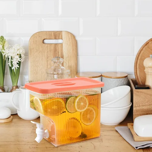 Vista 4 de Dispensador de bebidas de plástico de 1 galón con espita para bebidas frías para refrigerador, té helado, limonada, fiesta, bar, uso