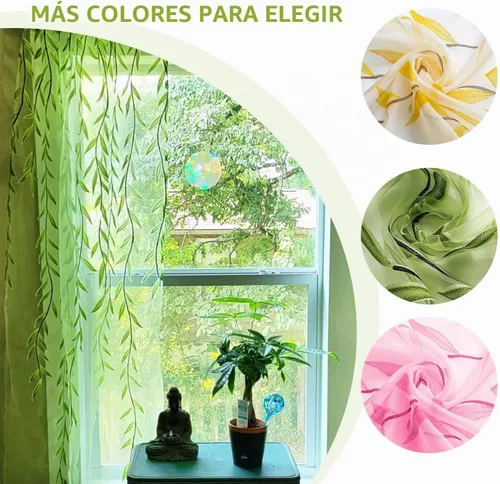 Vista 4 de BROSHAN Cortinas transparentes con diseño de bolsillo para ventana, bonito panel de cortina de vid con estampado de hojas, paneles de cortina