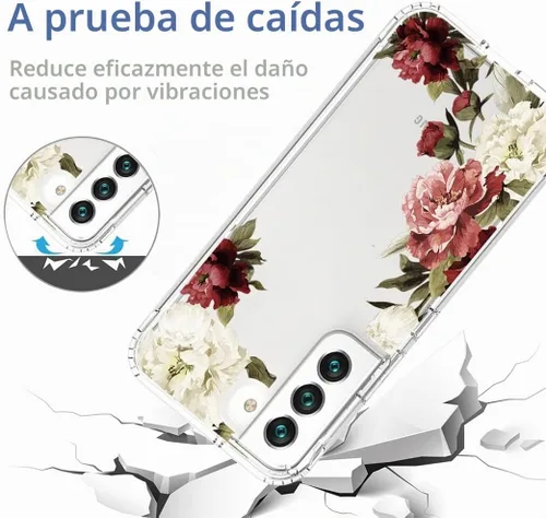 Vista 7 de Funda de teléfono para Galaxy S22, Samsung S22 5G SM-S901U con protector de pantalla de vidrio templado, bonito patrón floral transparente, funda