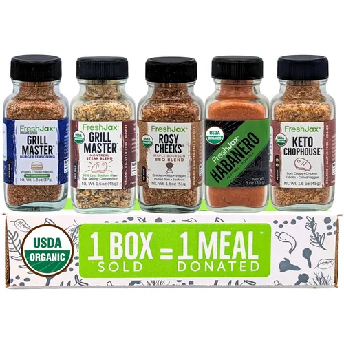 Vista 10 de FreshJax Gourmet especias y sazonadores, caja de regalo (juego de 5) Gourmet five-pack BBQ rub spices for steak, chicken, and seafood, making it