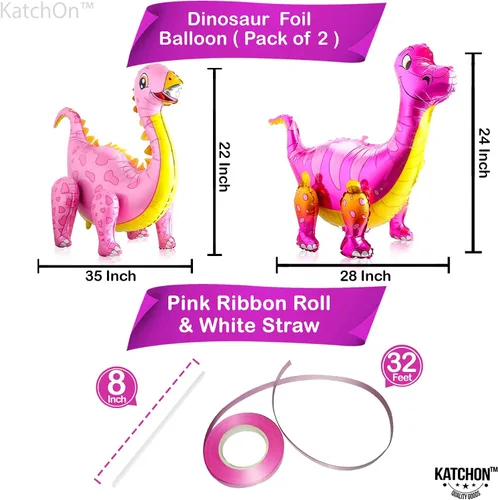 Vista 6 de KatchOn, Combo de globos grandes de dinosaurio rosa, 35 pulgadas, paquete de 3, globos de dinosaurio rosa 3D para fiesta de cumpleaños, globos