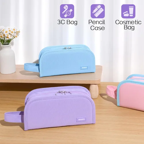 Vista 4 de Sooez - Estuche para lápices con apertura amplia, estuche organizador de gran capacidad para artículos de papelería, bolsa estética para lápices