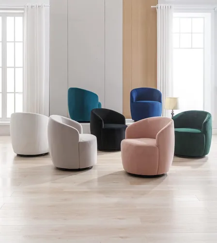 Vista 42 de Silla giratoria decorativa, moderna silla tapizada de barril con respaldo ergonómico y cojín cómodo, sillón individual de ocio para sala de estar