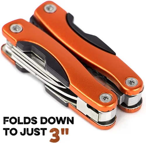 Vista 2 de Knack - Multiherramienta 11 en 1 – Herramienta de bolsillo plegable de acero inoxidable de 3 pulgadas con bolsa de transporte (naranja)
