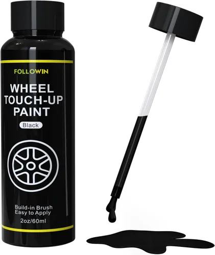 Vista 6 de FOLLOWIN Pintura de retoque para llantas negras para automóviles, kit de reparación de pintura para ruedas negras, reparación de arañazos en llantas