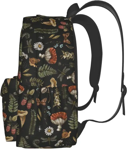 Vista 9 de SUPLUCHOM Mochila escolar vintage con hojas mágicas de hongos y bosques, mochila casual para hombres y mujeres, bolsa de poliéster para laptop