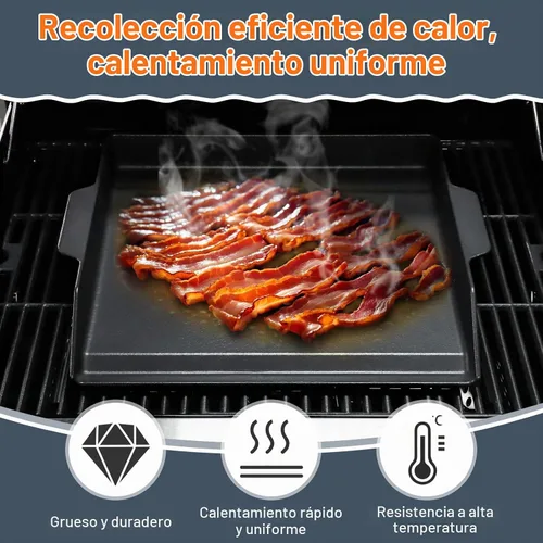 Vista 3 de Criditpid Plancha universal de hierro fundido grande con paredes laterales extra altas para parrillas de gas, carbón, parrilla Blackstone de 20