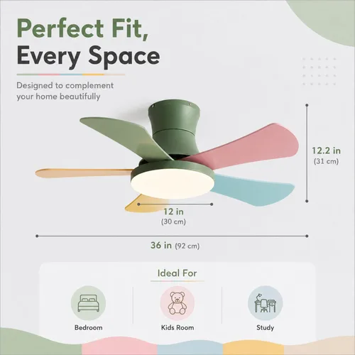 Vista 7 de Ventilador de techo de madera simple de perfil bajo con luz de 36 pulgadas, ventilador de techo LED de montaje empotrado para dormitorio