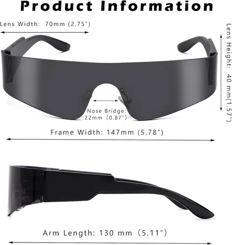 Vista 4 de Hycredi Y2K - Lentes de sol envolventes futuristas sin montura para mujeres y hombres lentes de visera de una pieza persianas Cyber Punk