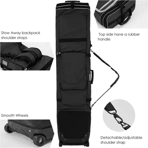 Vista 5 de XCMAN Bolsa de snowboard con ruedas de 63 a 75 pulgadas de longitud ajustable para botas de snowboard de viaje aéreo