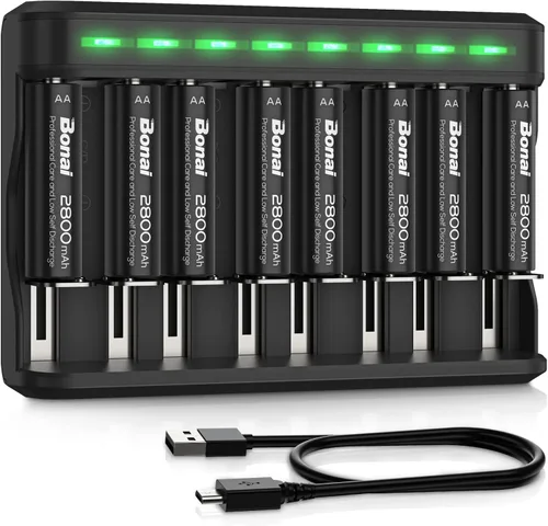 Vista 8 de BONAI Baterías recargables AA 2800mAh 8pack con cargador inteligente para AA AAA C D NiMH batería