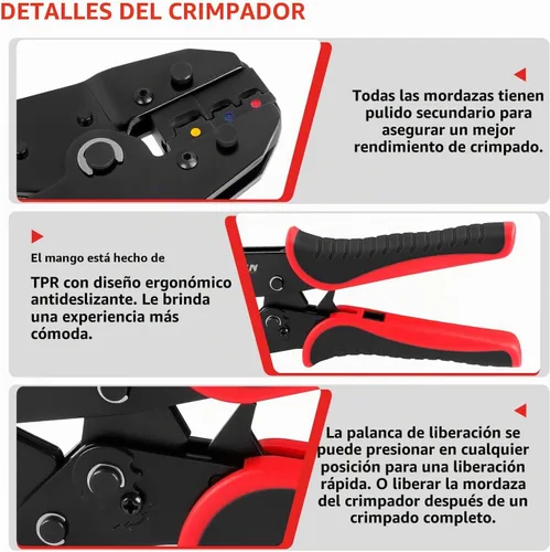 Vista 4 de Zhushan Juego de herramientas de prensado de alambre de 8 piezas, kit de crimpadora de trinquete con troqueles intercambiables para conectores