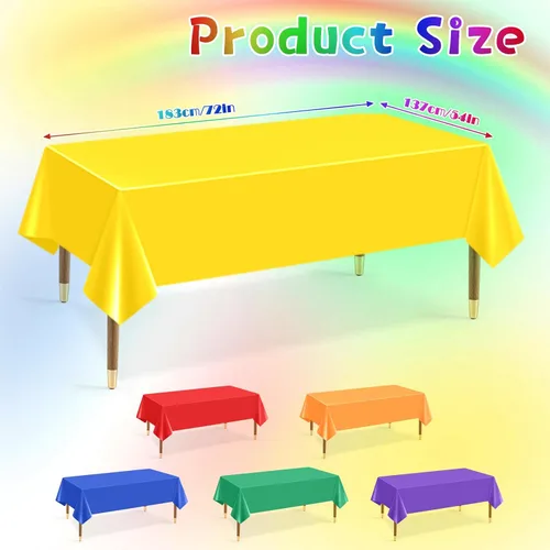Vista 5 de Mwellewm 6 manteles de plástico desechables, mantel de arcoíris de colores surtidos, rectangular de neón colorido a granel sólido para cumpleaños