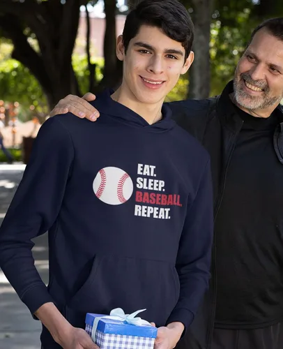 Vista 3 de Tstars Sudadera con capucha Eat Sleep Baseball Repeat para hombre, regalo para fanáticos, entrenadores, jugadores, ropa para el día del juego