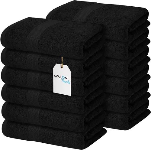 Vista 15 de Avalon Towels Toallas de baño para baño, 100% algodón, color negro, paquete de 12 (24 x 48 pulgadas), juego de toallas de baño de secado rápido
