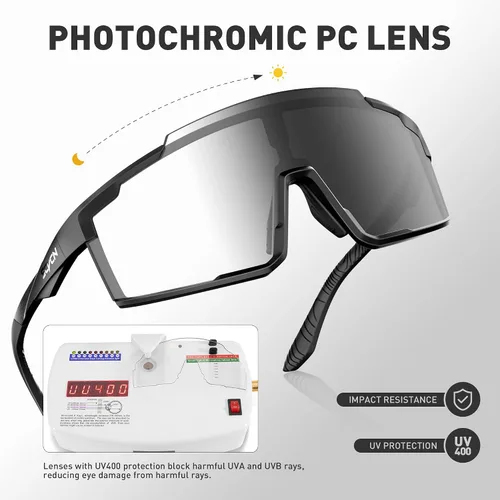 Vista 3 de SCVCN Gafas de sol de ciclismo fotocromáticas deportivas para hombres y mujeres, gafas de montaña MTB, protección UV, conducción y correr