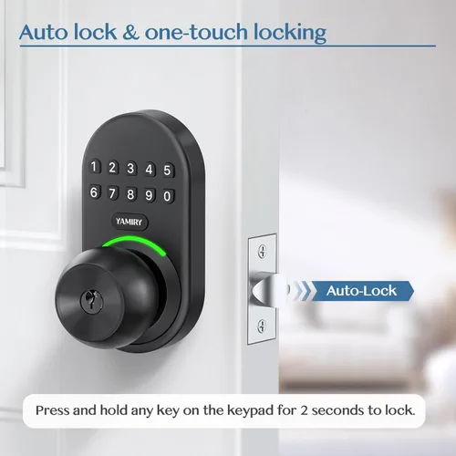 Vista 3 de Yamiry - Cerradura inteligente con teclado, cerradura digital de entrada sin llave con asa, perilla electrónica de código para puerta delantera