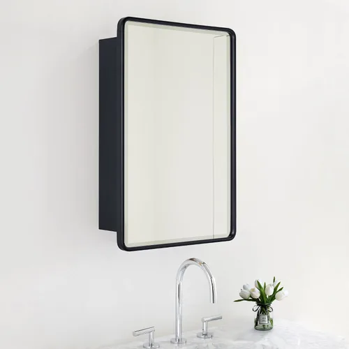 Vista 10 de TEHOME Gabinete de Medicina de Montaje en Superficie de 16x24 Pulgadas en Oro Cepillado para Baño con Espejo Gabinete de Medicina Cuadrado