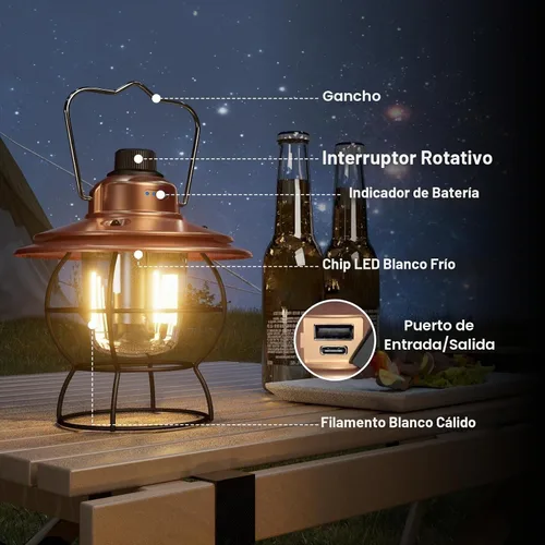 Vista 2 de Linterna de camping LED recargable, cobre