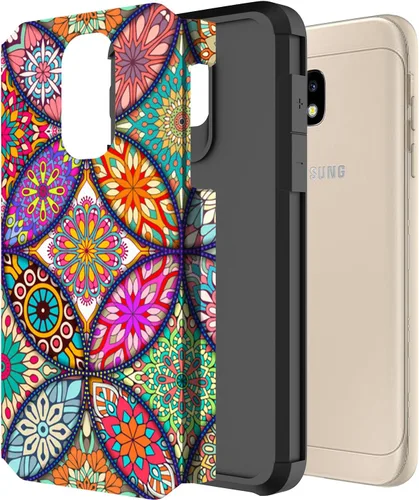 Vista 2 de Compatible con Samsung Galaxy J7, funda híbrida gráfica colorida armadura para SM-J737 (mandala colorido)