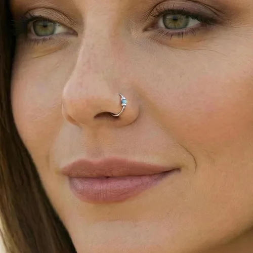 Vista 2 de ALOME PIERCINGS Anillo de nariz falso de plata de ley 925 para mujer, calibre 24, 0.276 in, cuentas de anillo de nariz falsas, listo para regalo